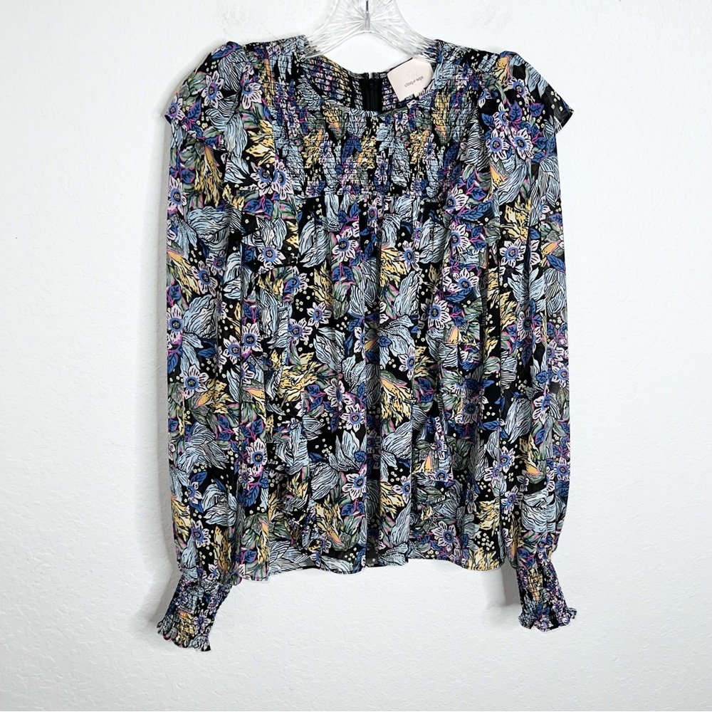 cinq a sept Black Floral Print Long Sleeve Blouse
